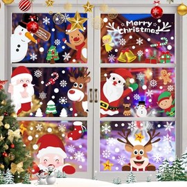 248 Piezas Pegatinas Navideas para Ventana, Pegatinas de Decoracin Navidad para Ventana, Decoracion Navidad Copo de Nieve Santa Claus Renos...        