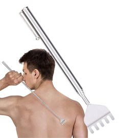 Manita Rascadora Extensible Mano De Metal Para Rascar 1pz Rascador de espalda de acero inoxidable con mango telescpico para guardarlo y llevarlo a... 