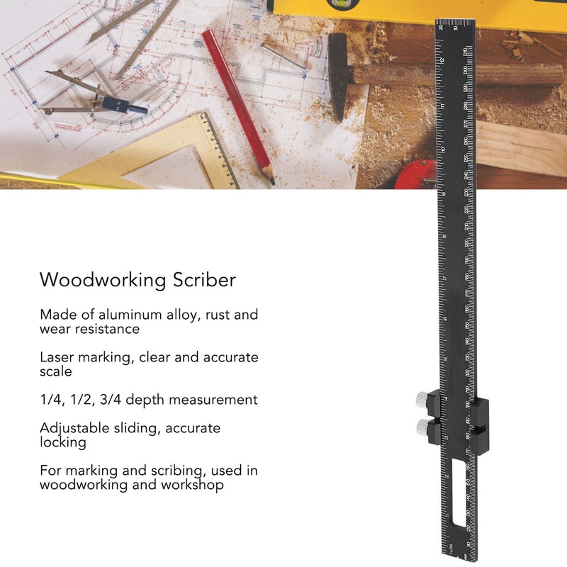 T Square Woodworking Ruler Aluminum Alloy Adjustable Slide Stop Scribing
