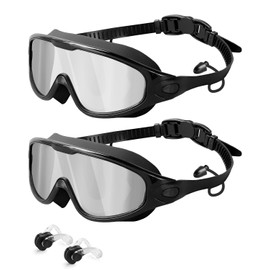 Lorrtta Wide Vision Swimming Goggles 2 Pack Anti-Fog Googles Swimming Adults, Anti-Leak UV Protection Clear Vision with Nose Clips & Earplus Suitable for Adults Mens Swimming Goggles