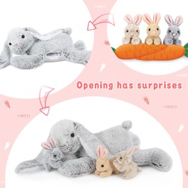 MorisMos Big Bunny Teddy Plush Toys, 60cm Mommy Easter Rabbit Teddy with Baby Inside, Cuddly Soft Toys for Girls Giant Fluffy Bunny Stuffed Animals Present for Kids Birthday Christmas Deco
