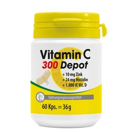 Vitamin C 300 Depot + Zinc + Histidine + Vitamin D Capsules, for a Healthy Immune System, Long-Lasting Depot Effect, Laboratory Tested, Made in Germany