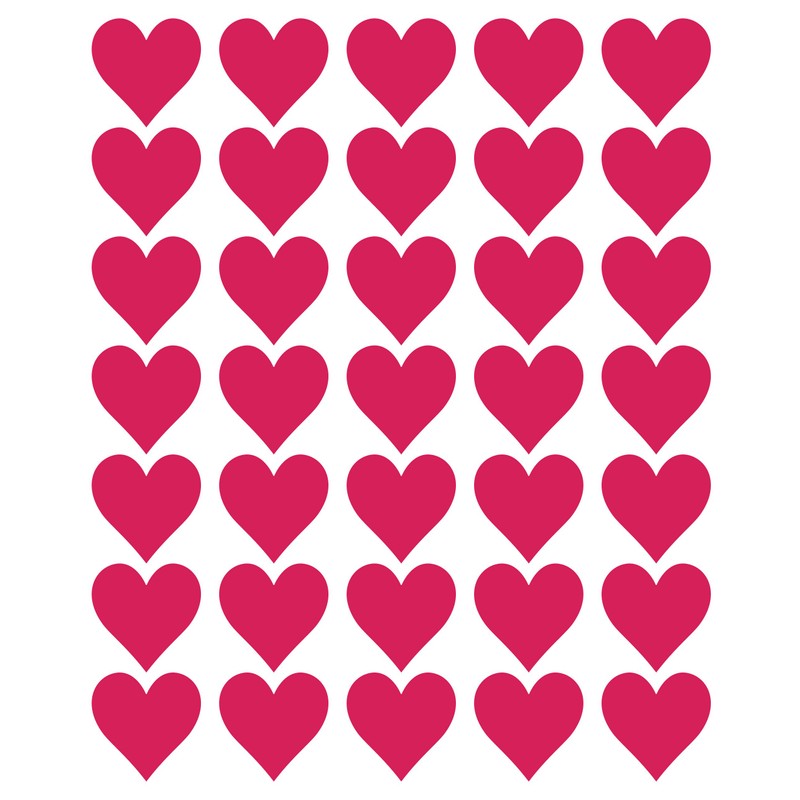70 Rubber Hearts, 30 mm Pink PVC Film, Weatherproof, Heart