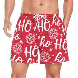 Yasala Christmas Swim Trunks for Men Xmas Snowflake Ho Ho Ho Casual Shorts Xmas Swimwear Summer Beach Wear S-XXL