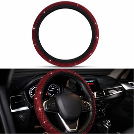 Protector de Volante de Diamante, Cubierta de Volante de Coche, Protector de Volante Antideslizante Brillante para la Mayoría de los Coches (diamante rojo)