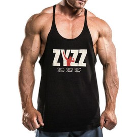 JEEING GEAR Alivegear Men's Stringer Training Bodybuilding Workout Gym Tank Tops Y Back Cotton Black S