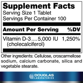 Douglas Laboratories - Vitamin D (5,000 I.U.) - Vitamin D3 Health Supplement - 100 Tablets