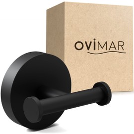 ovimar Vigra Double Towel Hook for Drilling Stainless Steel Black for Bathroom as Towel Rail Hook Can Also Be Used as Tea Towel Holder or Jacket Holder for Gluing