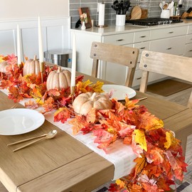 CQURE 8 Pack Artificial Autumn Fall Maple Leaf Garland, 5.9Ft/Piece Hanging Vine Garland Artificial Autumn Foliage Garland Thanksgiving Decor for Home Wedding Fireplace Party Christmas