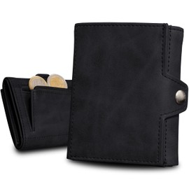 slimfin® Slim Wallet Fold with Coin Compartment - Card Holder - Men's Wallet - Wallet - Wallet - Card Holder Small / Mini with RFID Protection - Unisex, black, Minimalist