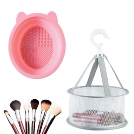 Silikon Pinselreiniger Make up, Make up Pinsel Reinigungsmatte, mit Hängender Trockentasche, Tragbares Waschwerkzeug für Makeup Pinsel Puderquaste Schwamm