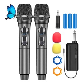 Micrófono Inalámbrico Profesional Para Karaoke Dinámico 2pcs Kinwodon, Micrófono Inalámbrico Dual Recargable Dinámico De Mano Para Karaoke, Canto, Bodas, Dj, Fiestas, Discursos, Iglesias