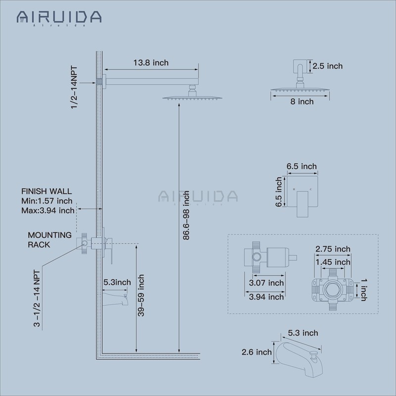 Airuida Bathtub Shower Faucet Set with Tub Spout Faucet Kit