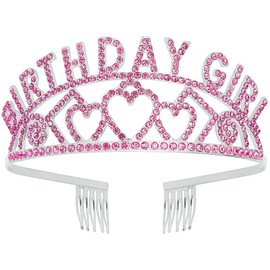 AOPRIE Pink Silver Birthday Crowns for Women Tiaras for Women Crowns for Girls Rhinestone Crystal Decor Headband