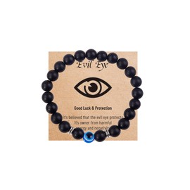 Roe Dolph Evil Eye Bracelet for Men Black Obsidian Beaded Bracelet for Protection Lucky Amulet Bracelet Ojo Turkey Eye Bracelet for Birthday Gifts(Style A)