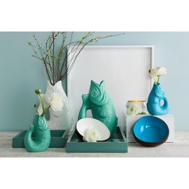 Gift Company Monsieur Carafon S 1087403043 Decorative Vase in Fish Shape Stoneware Seafoam 25 cm