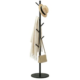 HERMARM Heavy Duty Metal Freestanding Coat Rack, Coat Tree Stand with Rock Slab Base, 7 Hooks, 3 Adjustable Height, Standing Hall Tree for Coats Hats Bags, Entryway Bedroom Office, Black