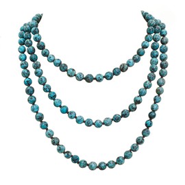 CIOOU Long Pearl Strand Necklace Knotted Stone Beaded Wrap Necklace 8mm/60'' Pearl Statement Necklace For Women