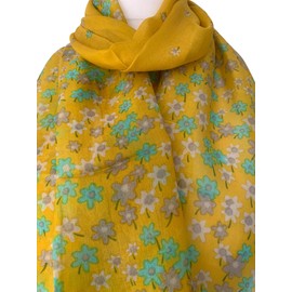 Purple Possum® Floral Silk Scarf Ladies 100% Silk Flowers Flower Print (Yellow)