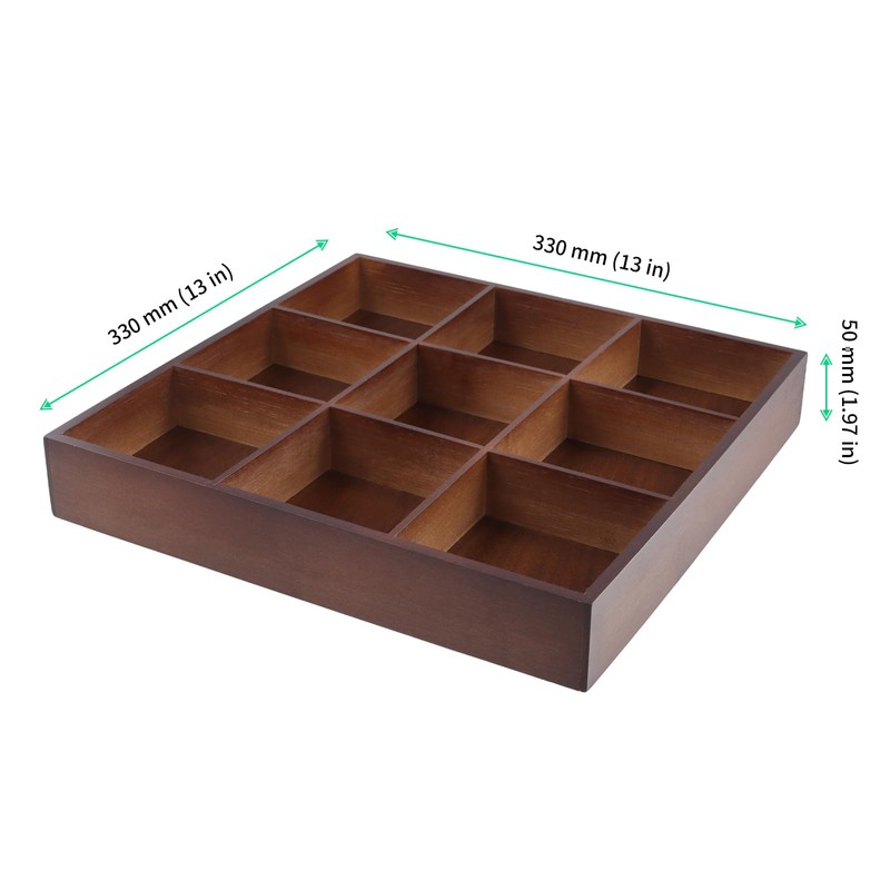 FUNSUEI 2 PCS Multi Compartment Wooden Tray, Divided Wooden Tray,