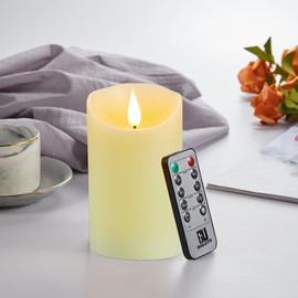 Guluto Flickering Flameless Candles, Battery Operated Candles with Remote and Timer, Last 1000+ Hours Battery Candle, 3D Wick, Real Wax Pillar Electric led Candle, Wedding, Christmas Decor 3" x 7"