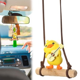 Swinging Duck Car Hanging Ornament, Cute Car Accessories, Funny Playing Guitar Duck Pendant Hanging Accessories, Flying Duck Car Interior Hanging Accessories, for Men Women (Yellow)