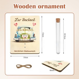 XENQITO 1 Stück Geldgeschenk Hochzeit mit Reagenzglas, Kreative Holz Hochzeitsgeschenke für Brautpaar Geld, Hochzeitsgeschenk Geld, Geschenk Hochzeit - Die Besten Wünsche an das Brautpaar