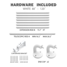 Blackout Curtain Rod 88-120, 3/4 Inch Curtain Rods for Windows Adjustable, Wrap Around Heavy Duty Telescoping Curtain Rods for Bedroom, Living Room, White