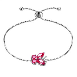 Aurora Tears Butterfly Bracelets 925 Sterling Sliver July Birthstone Red Ruby Bracelet Animals Jewelry Gift for Women and Girls DB0111R