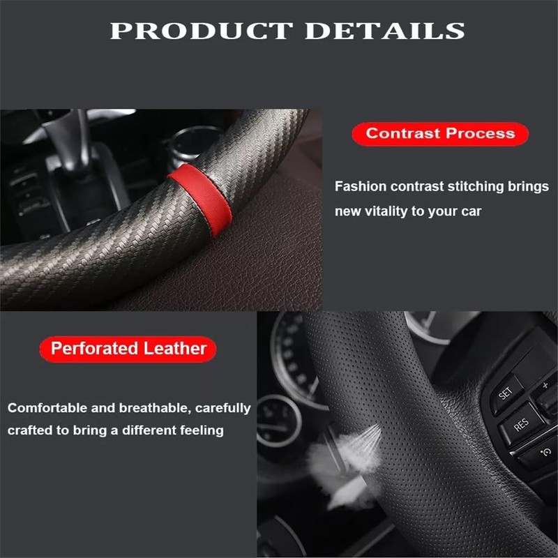 Universal Black PU Leather 15'' 38 cm Car Steering Wheel