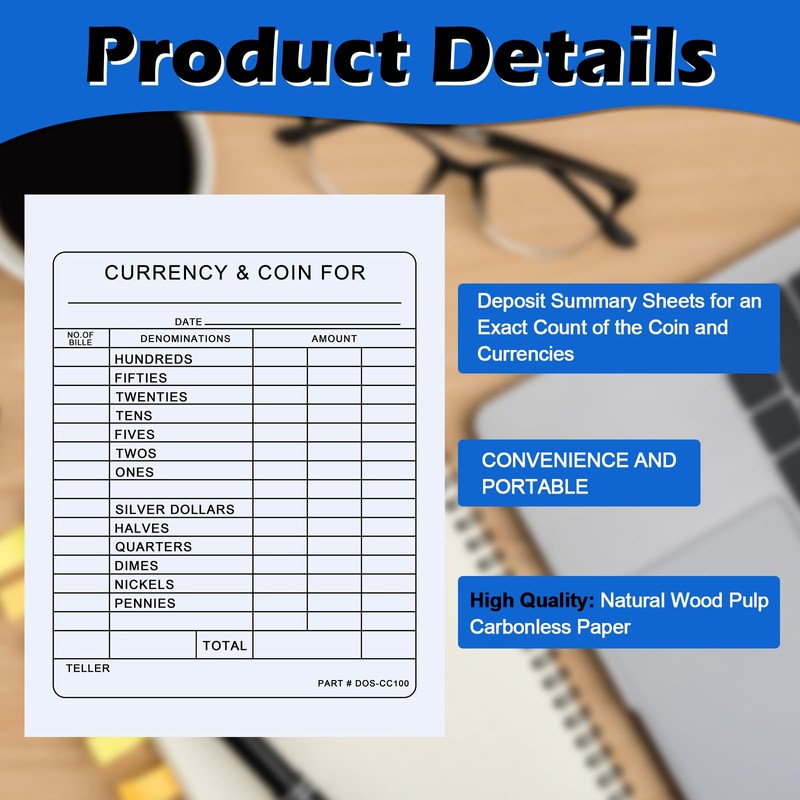 Dinifee 800 Pcs Currency and Coin Record Forms 5.5 x