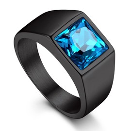 Bandmax Stone Ring Women's Men's Stainless Steel Ring with Stone Black/Blue Band Ring Cubic Zirconia Ring Men's Jewellery Accessories Sizes 54 mm to 72 mm Available