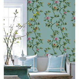 JZ·HOME Y196 Floral Peel and Stick Wallpaper 17.7"x 9.8ft Blue/Green/Pink Vinyl Self Adhesive Contact Paper for Furniture Countertops Wall Decor