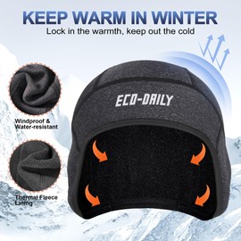 Eco-daily Winter Skull Cap Helmet Liner, Thermal Cycling Cap Fleeced Windproof Running Beanie Hat for Men and Women