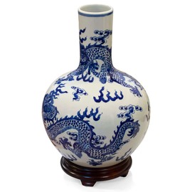 China Furniture Online Blue and White 3 Dragons Motif Chinese Porcelain Temple Vase