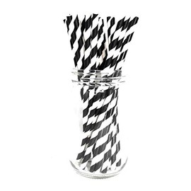 Picture Perfect Party Premium Paper Straws [Pack of 25 Drinking Straws] (Black Stripes)