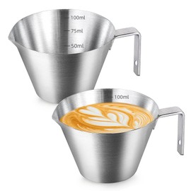 2 Piezas Tazas Para Espresso, Taza Medidora Para de Acero Inoxidable 304, 100 ml/3.4 Oz, Tazas Para Espresso, Accesorios para Café, Lavaplatos, Congelador y Microondas