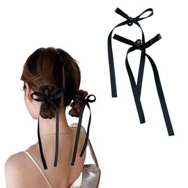 ISHR ヘアアクセサリー 髪飾り 2個セット リボン ヘアクリップ バタフライクリップ リボンクリップ リボンピン 成人式 入学式 誕生日 発表会 花火大会 (ブラック)