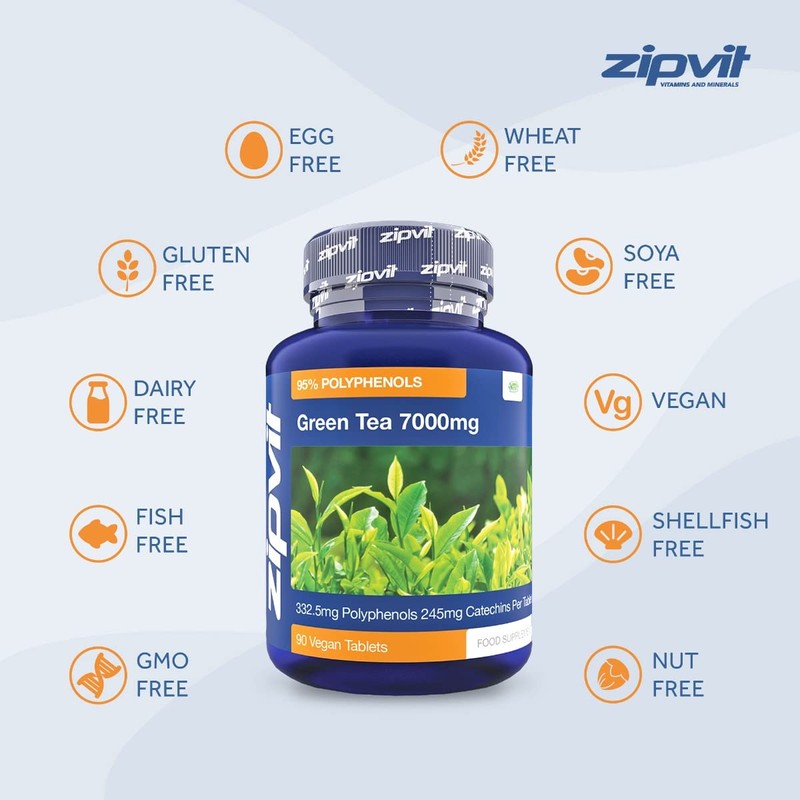 Green Tea Extract 7000mg Antioxidant, 95% Polyphenols. 90 Vegan Green