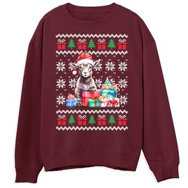 Goat Christmas Sweater for Kids Festive Farm Animals Christmas Sweatshirt Ugly Xmas Jumper for Boys and Girls, 3-4 Years, Maroon