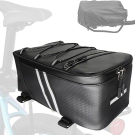 SensaBliss Bicycle Rear Bag, Panniers Bag, Large Capacity, 2.8 gal (8 L), Water Resistant PU Leather, Reflective Tape, Bicycle Bag, Back Cage, Waterproof Cover, Rear Carrier Bag, Mountain Bike,