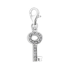 Quiges 925 Silver Charm Pendant Key with Lobster Clasp for Bracelets, Glass, Cubic Zirconia