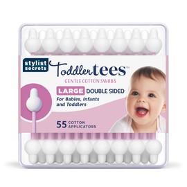 Stylist Secrets Classic ToddlerTees - Large Gentle Double Sided Swabs Designed for Little Ears - for Babies, Infants & Toddlers - Dual Sided Pointed Buds - 54 Cotton Tips
