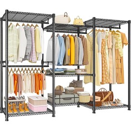 Raybee Clothes Rack Heavy Duty Clothing Rack Load 900Lbs Wardrobe Closet, Hanging Clothes Rack Heavy Duty Freestanding Garment Rack for Bedroom 77" H x69 W x16 D,Black