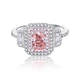 CUSIOALQQ Luxurious 925 Sterling Silver Princess Cut Cubic Zirconia Ring for Women Pink Cubic Zirconia Stone Engagement Wedding Ring Faux Dainty Shiny Simulate Diamond Open Adjustable Ring
