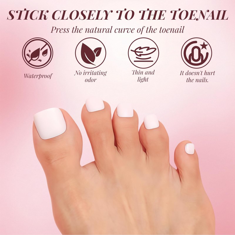Mrltau 24 Pieces High Gloss White Press On Toenails, Short