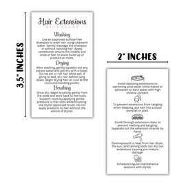 Hair Extension Aftercare Care Instruction Card | 50 pk 2x3.5” inches Do’s and Don’ts of Extensions Supplies Cosmetologist Human Hair Synthetic Hair Extensions How to Care For Client Card