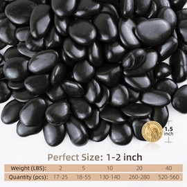 FINIKIS 2lbs Black Pebbles for Indoor Plants, 1-2Inch Natural River Rocks for Aquarium, High Polished Decorative Stones for Vase Filler Fish Tank Landscaping Garden