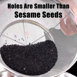 Fine Mesh Strainer for Kitchen, Stainless Steel Colander Bowl for Pasta, Rice, Fruit, Metal Net Baskets with Resting Base - Strain, Drain, Rinse