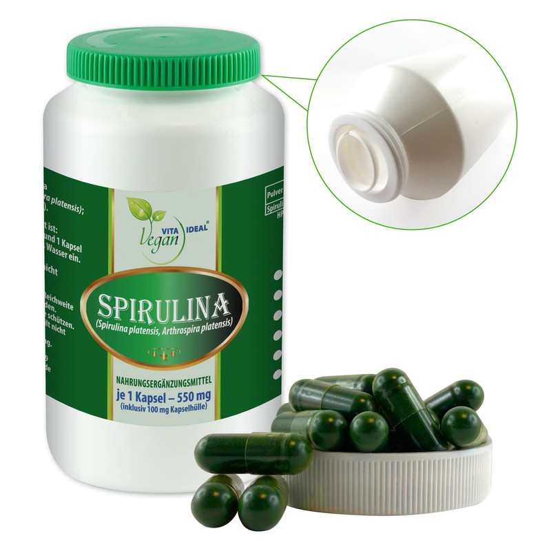 Vitaide Vegan Spirulina (Spirulina Platensis, Arthrospira Platensis) 180 Vegetable Capsules